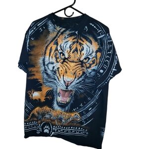 Mens Liquid Blue Black Tee with White Logo and Copper Accents Size Large